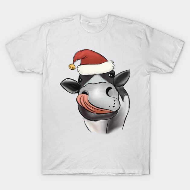 cow christmas santa hat T-Shirt by Mitsue Kersting